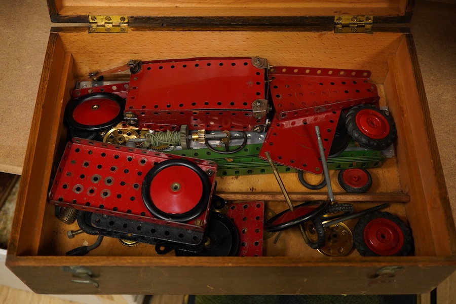 Two Victorian and later drawing instrument sets, boxed Meccano and other boxes